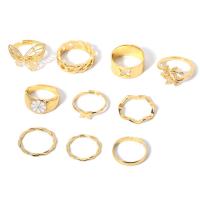 Zinklegering Ring Set, Zinc Alloy, gold plated, voor vrouw & glazuur & met strass & hol, meer kleuren voor de keuze, Maat:5.5-9, Verkocht door Stel