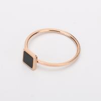 Vinger Ring in edelstaal, 304 roestvrij staal, met Black Shell, Plein, echte rose goud verguld, verschillende grootte voor keus & voor vrouw, Maat:5-9, Verkocht door PC