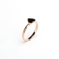 Anillo de dedo de acero inoxidable, acero inoxidable 304, con Nácar Negra, Corazón, chapado en oro de rosa real, diverso tamaño para la opción & para mujer, tamaño:5-9, Vendido por UD