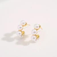 Prás Graí Earring, le Pearl Plaisteacha, óir fíor plated, do bhean, 19mm, Díolta De réir Péire