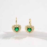 Boucles d'oreilles en laiton zircon cubique pavent, coeur, Plaqué d'or, pavé de micro zircon & pour femme, 15mm, Vendu par paire