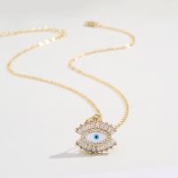 Collier Evil Eye bijoux, laiton, avec 2.75 inch chaînes de rallonge, œil, Plaqué d'or, pavé de micro zircon & pour femme, 17x14mm, Longueur Environ 14.96 pouce, Vendu par PC