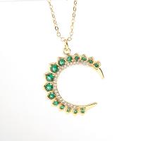 Collier en laiton cubique Zircon Micro Pave, avec 2.75 inch chaînes de rallonge, lune, Plaqué d'or, pavé de micro zircon & pour femme, vert, 22.50mm, Longueur Environ 14.96 pouce, Vendu par PC