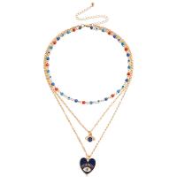 Collana Multi strato, lega in zinco, with 10cm extender chain, placcato color oro, tre strati & gioielli di moda & modello malocchio & per la donna & smalto, multi-colore, 25mm, Lunghezza 47 cm, Venduto da PC