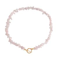 Collar de cuarzo, aleación de zinc, con Perlas cultivadas de agua dulce & cuarzo rosado, chapado en color dorado, Joyería & diferentes estilos para la opción & para mujer, Rosado, Vendido para 42 cm Sarta