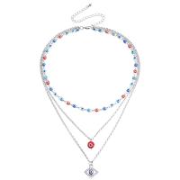 Collier de mode Multi couche, alliage de zinc, Placage de couleur argentée, trois couches & bijoux de mode & pour femme & émail & avec strass, multicolore, 20mm, Longueur 46 cm, Vendu par PC