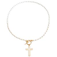 Kunststof parel ketting, Zinc Alloy, met ABS kunststof parel & Acryl, Oversteken, gold plated, mode sieraden & voor vrouw, twee verschillende gekleurde, 35mm, Per verkocht 43 cm Strand