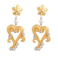 Boucles d'oreilles en alliage de zinc, avec Plastique ABS perle, Placage de couleur d'or, bijoux de mode & pour femme & avec strass, doré, 94x41mm, Vendu par paire