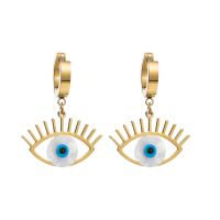 Boucles d'oreilles Mal Eye, Acier titane, Placage, bijoux de mode & pour femme, doré, 25x33mm, Vendu par paire