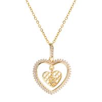 Cubic Zircon Micro bane messing halskæde, med 5 extender kæde, Heart, 18K forgyldt, mode smykker & Micro Pave cubic zirconia & for kvinde, guld, 23x30mm, Længde 45 cm, Solgt af PC