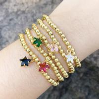 Pulseras de latón, metal, Estrella, 18K chapado en oro, Joyería & para mujer & con circonia cúbica, más colores para la opción, 11x9mm, Vendido por UD