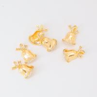 Kubinių Zirconia Mikro Pave Žalvaris Priedai veltiniams, vilna, Žalvarinis, Kalėdų Bell, aukso spalva padengtas, unisex & mikro nutiesti kubinių Zirconia, aukso, nikelio, švino ir kadmio nemokamai, 14x20.60mm, Pardavė PC