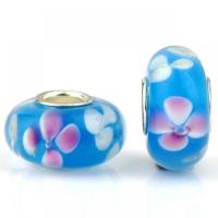 Χάντρες Lampwork European στυλ, Γυάλινα, με Σίδερο, Φανός, χρώμα επάργυρα, DIY, μπλε, 8.50x14mm, Περίπου 100PCs/τσάντα, Sold Με τσάντα