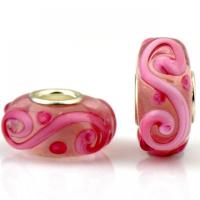 Χάντρες Lampwork European στυλ, Γυάλινα, με Σίδερο, Φανός, χρώμα επάργυρα, DIY, ροζ, 8.50x14mm, Περίπου 100PCs/τσάντα, Sold Με τσάντα