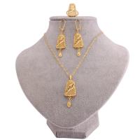 Gioielli Brass Set, anello dito & orecchino & Collana, ottone, 24k oro placcato, tre pezzi & regalo di nozze & per la donna, dorato, assenza di nichel,piombo&cadmio, 3PC/set, Venduto da set