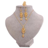 Gioielli Brass Set, anello dito & orecchino & Collana, ottone, 24k oro placcato, tre pezzi & regalo di nozze & per la donna, dorato, assenza di nichel,piombo&cadmio, 3PC/set, Venduto da set