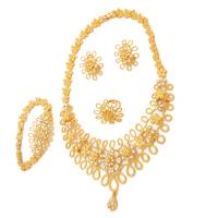 Set gioielli in lega di zinco, Orecchino a bottone & anello dito & Bracciale & Collana, lega in zinco, 24k oro placcato, 4 pezzi & regalo di nozze & per la donna & con strass, dorato, assenza di nichel,piombo&cadmio, 4PC/set, Venduto da set