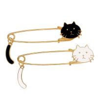 Zinc Alloy Brocher, Cat, guldfarve belagt, Unisex & emalje, flere farver til valg, nikkel, bly & cadmium fri, 75x20mm, Solgt af PC