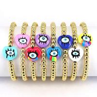 Bracelet Evil Eye bijoux, laiton, Mauvais œil, Plaqué or 18K, pour femme & émail, plus de couleurs à choisir, protéger l'environnement, sans nickel, plomb et cadmium, Longueur 7.1 pouce, Vendu par PC