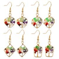 Gemstone Earrings, cobre, with Cascalho natural, cromado de cor dourada, joias de moda & Vario tipos a sua escolha & para mulher, dourado, níquel, chumbo e cádmio livre, vendido por par