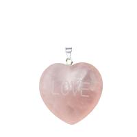 Pendentifs quartz naturel, quartz rose, coeur, unisexe & modèles différents pour le choix, protéger l'environnement, sans nickel, plomb et cadmium, 30x30mm, Vendu par PC