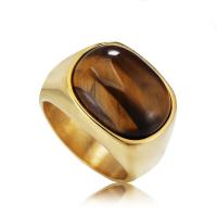 Titantium Steel Finger Ring, Titanium Steel, -val Tiger Eye, csiszolt, divat ékszerek & különböző méretű a választás & az ember, több színt a választás, 17mm, Által értékesített PC