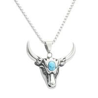 Collier d'acier titane, avec turquoise, poli, bijoux de mode & styles différents pour le choix & pour homme, argent, 43x45mm, Longueur Environ 23.62 pouce, Vendu par PC