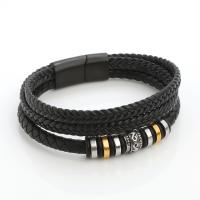 PU cavo bracciali, with 316L acciaio inox & lega in zinco, placcato, gioielli di moda & multistrato & per l'uomo, nero, assenza di nichel,piombo&cadmio, Lunghezza 21 cm, Venduto da PC