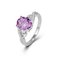 Bague Zircon cubique en laiton, avec zircon cubique, ovale, Placage de couleur platine, bijoux de mode & normes différentes pour le choix & pour femme, violet, protéger l'environnement, sans nickel, plomb et cadmium, 8x10mm,6x2mm, Taille:6-10, Vendu par PC