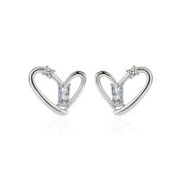 Befestiger Zirkonia Messing Ohrring, Herz, Platinfarbe platiniert, Modeschmuck & Micro pave Zirkonia & für Frau, keine, frei von Nickel, Blei & Kadmium, 21x19mm, verkauft von Paar