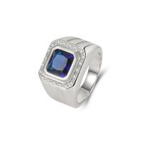 Cúbicos Circonia Micro Pave anillo de latón, metal, con Cristal, Cuadrado, chapado en color de platina, Joyería & diverso tamaño para la opción & micro arcilla de zirconia cúbica & para hombre, azul marino, libre de níquel, plomo & cadmio, 15mm,8mm,9mm, tamaño:6-10, Vendido por UD