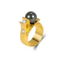 Kubieke Circonia Micro Pave Brass Ring, Messing, met Plastic Pearl, gold plated, mode sieraden & verschillende grootte voor keus & micro pave zirconia & voor vrouw, gouden, nikkel, lood en cadmium vrij, 10mm,9mm, Maat:6-10, Verkocht door PC