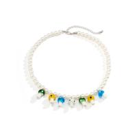 Kunststof parel ketting, Plastic Pearl, met Lampwork, met 2.7inch extender keten, paddestoel, balketting & voor de mens, Lengte Ca 15.7 inch, Verkocht door PC