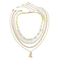 Mode Multi laag ketting, Zinc Alloy, met Seedbead & Plastic Pearl, met 2.7inch extender keten, Hert, gold plated, mode sieraden & multilayer & voor de mens, Lengte Ca 15.7 inch, Ca 19.7 inch, Verkocht door PC