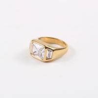 Anillo de dedo acero inoxidable del Rhinestone, acero inoxidable 304, Patrón Geométrico, chapado en oro real, diverso tamaño para la opción & para mujer, tamaño:6-8, Vendido por UD