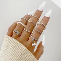 Cink Alloy Ring Set, Cink ötvözet, -val Műanyag Pearl, kilenc darab & divat ékszerek & a nő & strasszos, nikkel, ólom és kadmium mentes, Által értékesített Set