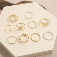 Zinc Alloy Ring Set with Plastic Pearl 10 pieces & fashion jewelry & for woman golden nickel lead & cadmium free Sold By Set