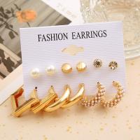 Zinc Alloy Earring Set with Plastic Pearl 6 pieces & fashion jewelry & for woman & with rhinestone golden nickel lead & cadmium free Sold By Set