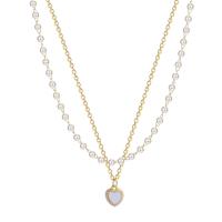 Collier de mode Multi couche, quartz clair, avec perle de plastique & laiton, avec 5 chaînes de rallonge, Double couche & bijoux de mode & pavé de micro zircon & pour femme, Or, Longueur 35 cm, 40 cm, Vendu par PC