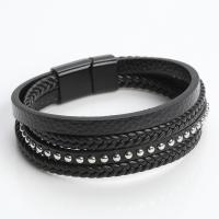 PU Cord Armband, Zink Alloy, med PU, polerad, mode smycken & Wie th Rive t s en d & för människan, svart, Längd 21 cm, Säljs av PC