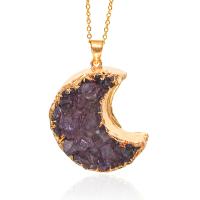 Agaat ketting, Ijs Quartz Agaat, met Messing, Maan, gold plated, uniseks, purper, 31x36mm, Verkocht door PC