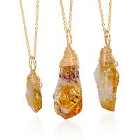 Collier de quartz, perles de citrine, avec laiton, Placage de couleur d'or, unisexe, Jaune, 25-35mm*10-15mm, Longueur Environ 38 cm, Vendu par PC