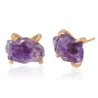 Natürliche Quarz Ohrringe, Amethyst, mit Messing, goldfarben plattiert, für Frau, violett, 14x10mm, verkauft von Paar