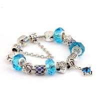 European armband, Zinc Alloy, met Kristal, silver plated, verschillende lengte voor keuze & voor vrouw & met strass, blauw, nikkel, lood en cadmium vrij, Verkocht door PC