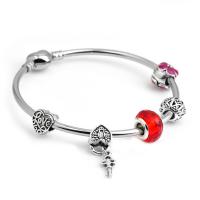 Bracelet European , alliage de zinc, avec cristal, Placage de couleur argentée, Diamètre intérieur différent pour le choix & unisexe & émail, rouge, protéger l'environnement, sans nickel, plomb et cadmium, Vendu par PC