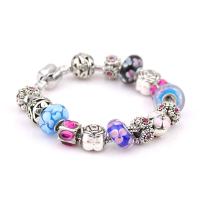 Bracelet European , alliage de zinc, avec chalumeau, Placage de couleur argentée, longueur différente pour le choix & pour femme & émail & avec strass, couleurs mélangées, protéger l'environnement, sans nickel, plomb et cadmium, Vendu par PC