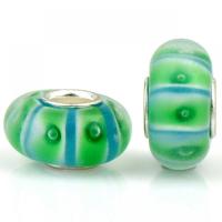 Miçanga de Lampwork com forma de European , vidrilho, with ferro, Lanterna, cromado de cor prateada, DIY, verde, 8.50x14mm, Aprox 100PCs/Bag, vendido por Bag