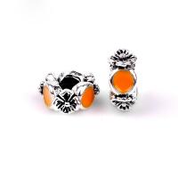 Zinc Alloy European Beads Flower silver color plated DIY & epoxy gel orange nickel lead & cadmium free Approx Sold By Bag