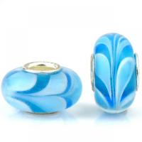 Miçanga de Lampwork com forma de European , vidrilho, with ferro, Lanterna, cromado de cor prateada, DIY, azul claro, 8.50x14mm, Aprox 100PCs/Bag, vendido por Bag