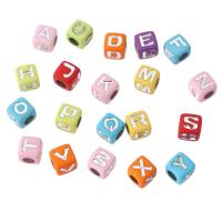 Perles acrylique alphabet, cadre, DIY & modèles différents pour le choix & émail, plus de couleurs à choisir, 7x7x7mm, Trou:Environ 3.5mm, Vendu par sac